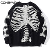 Hip Hop Gothic Knitted Sweater Streetwear Vintage Skull Knit Pullover Sweaters Mens Autumn Casual Knitwear Sweater Green Black