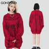 Hip Hop Gothic Oversized Sweater Knitted Streetwear Vintage Skeleton Skull Rose Print Ripped Punk Pullover 2023 Harajuku Black