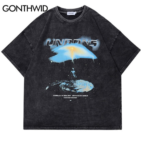 Hip Hop Gothic T Shirt Streetwear Harajuku Vintage Lightning Graphic Print Punk Tshirts 2023 Mens Casual Cotton Short Sleeve Tee