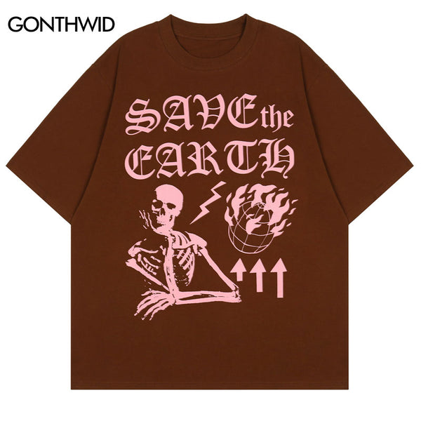 Hip Hop Gothic T-Shirt Streetwear Men Skeleton Skull Y2K Print Punk Rock Cotton Tshirt 2023 Summer Casual Short Sleeve T Shirt