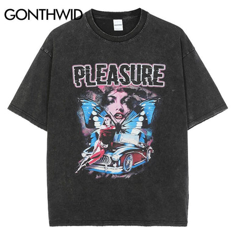 Hip Hop Gothic Tshirt Streetwear Vintage Butterfly Graphic Print Cotton T Shirt 2023 Men Harajuku Casual Loose Short Sleeve Tees