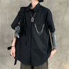 Hip Hop Gray Shirts Women Harajuku Detachable Sleeve Oversized Bf Gothic Blouse with Tie Vintage Streetwear Punk Autumn Shirt