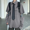 Hip Hop Gray Shirts Women Harajuku Detachable Sleeve Oversized Bf Gothic Blouse with Tie Vintage Streetwear Punk Autumn Shirt