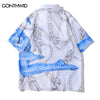 Hip Hop Hawaiian Shirt Blouse Robot Chain Print Short Sleeve Shirts Streetwear 2023 Mens Harajuku Summer Casual Button Up Tops