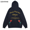 Hip Hop Hooded Sweatshirt Jacket Men Embroidery Rose Letter Zipper Hoodie Coat Streetwear 2023 Harajuku Casual Loose Jacket Male