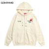 Hip Hop Hooded Sweatshirt Jacket Men Embroidery Rose Letter Zipper Hoodie Coat Streetwear 2023 Harajuku Casual Loose Jacket Male