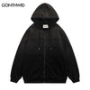 Hip Hop Hooded Sweatshirt Jacket Streetwear Harajuku Embroidery Letter Zipper Tie Dye Gradient Hoodie Coat Men Casual Jackets