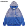 Hip Hop Hooded Sweatshirt Jacket Streetwear Harajuku Embroidery Letter Zipper Tie Dye Gradient Hoodie Coat Men Casual Jackets
