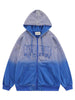 Hip Hop Hooded Sweatshirt Jacket Streetwear Harajuku Embroidery Letter Zipper Tie Dye Gradient Hoodie Coat Men Casual Jackets