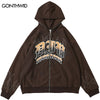 Hip Hop Hoodie Jacket Y2K Streetwear Embrodiery Flame Letter Zip Up Hooded Sweatshirt Coats Harajuku Punk Gothic Loose Jackets