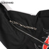 Hip Hop Hoodie Jacket Y2K Streetwear Embrodiery Flame Letter Zip Up Hooded Sweatshirt Coats Harajuku Punk Gothic Loose Jackets