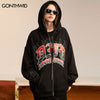 Hip Hop Hoodie Jacket Y2K Streetwear Embrodiery Flame Letter Zip Up Hooded Sweatshirt Coats Harajuku Punk Gothic Loose Jackets