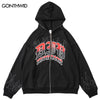 Hip Hop Hoodie Jacket Y2K Streetwear Embrodiery Flame Letter Zip Up Hooded Sweatshirt Coats Harajuku Punk Gothic Loose Jackets