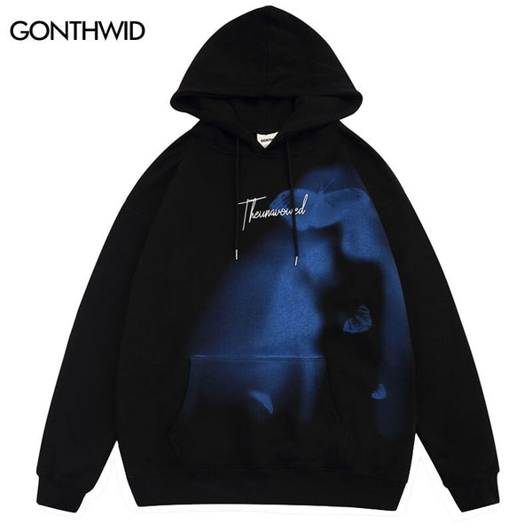 Hip Hop Hoodie Mens Streetwear Butterfly Print Casual Loose Oversized Pullover Sweatshirt Harajuku Punk Gothic Hooded