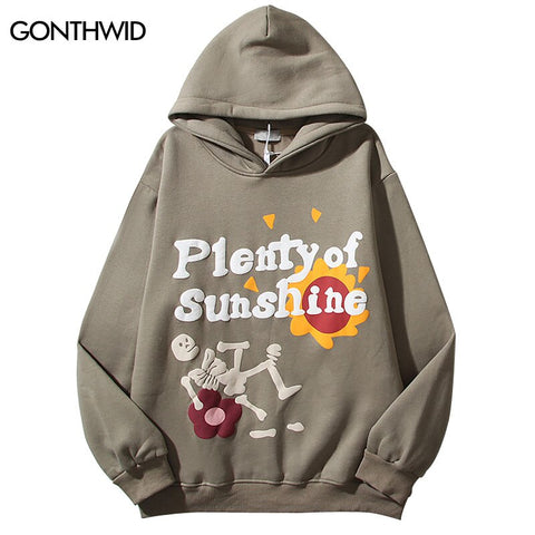Hip Hop Hoodie Streetwear Skull Skeleton Letter Print Fleece Hooded Sweatshirt Men Harajuku Casual Punk Gothic Pullover Hoodies