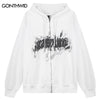 Hip Hop Hoodie Sweatshirt Grunge Y2K Mens Letter Print Zipper Hooded Coat Streetwear Harajuku Casual Punk Gothic Jacket