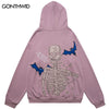 Hip Hop Hoodie Sweatshirt Jacket Y2K Grunge Streetwear Hip Hop Embroidery Skeleton Skull Bat Zip Up Punk Goth Hooded Jacket Coat