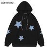 Hip Hop Hoodie Sweatshirt Jacket Y2K Streetwear Vintage Retro Star Patch Zip Up Hooded Streetwear Coat Men Harajuku Casual Loose