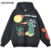 Hip Hop Hoodie Sweatshirt Streetwear Funny Dinosaur Print Fleece Hooded Pullover 2023 Harajuku Casual Cotton Loose Tops