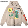 Hip Hop Hoodie Sweatshirt Streetwear Funny Dinosaur Print Fleece Hooded Pullover 2023 Harajuku Casual Cotton Loose Tops