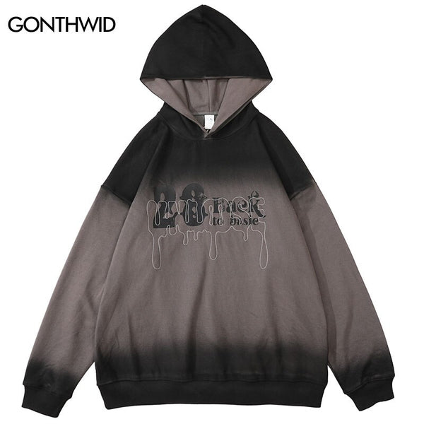 Hip Hop Hoodie Sweatshirt Streetwear Harajuku Letter Print Tie Dye Gradient Pullover Hooded Loose Punk Gothic Hoodies