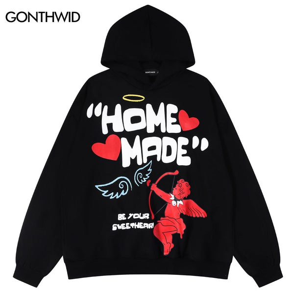Hip Hop Hoodie Sweatshirt Streetwear Men Angel Letter Print Hooded Pullover Harajuku Casual Loose Oversized Sweatshirt