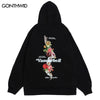 Hip Hop Hoodie Sweatshirt Streetwear Men Skull Skeleton Floral Print Punk Gothic Hooded Harajuku Casual Loose Pullover Hoodie