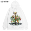 Hip Hop Hoodie Sweatshirt Streetwear Men Skull Skeleton Floral Print Punk Gothic Hooded Harajuku Casual Loose Pullover Hoodie