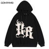 Hip Hop Hoodie Sweatshirt Streetwear Mens Flame Letter Print Pullover Hooded 2023 Harajuku Casual Cotton Loose Hoodies