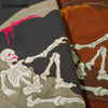 Hip Hop Hoodie Sweatshirt Streetwear Y2K Vintage Embroidery Skull Skeleton Punk Gothic Hooded Harajuku Fashioin Pullover Couples