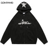 Hip Hop Hoodie Sweatshirt Streetwear Y2K Vintage Star Letter Print Zipper Hooded Coats Men Autumn Harajuku Loose Hoodies