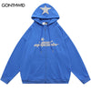 Hip Hop Hoodie Sweatshirt Streetwear Y2K Vintage Star Letter Print Zipper Hooded Coats Men Autumn Harajuku Loose Hoodies