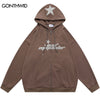 Hip Hop Hoodie Sweatshirt Streetwear Y2K Vintage Star Letter Print Zipper Hooded Coats Men Autumn Harajuku Loose Hoodies