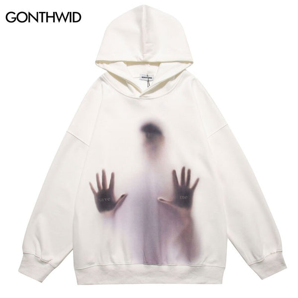 Hip Hop Hoodie Sweatshirt Y2K Grunge Streetwear Mens Shadow Print Punk Gothic Loose Pullover Hooded Autumn Harajuku Casual Tops