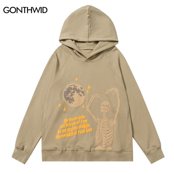 Hip Hop Hoodie Sweatshirts Streetwear Skull Skeleton Letter Print Gothic Hooded Sweatshirt Men Casual Loose Coton Hoodie