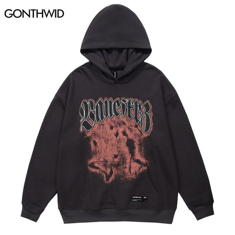 Hip Hop Hoodies Men Streetwear 2023 Graphic Print Hooded Sweatshirt Harajuku Casual Loose Gothic Pullover Hoodie Male