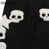Hip Hop Jeans Pants Streetwear Mens Vintage Embroidered Skull Star Baggy Denim Jeans Harajuku Casual Denim Trousers Black Blue