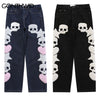 Hip Hop Jeans Pants Streetwear Mens Vintage Embroidered Skull Star Baggy Denim Jeans Harajuku Casual Denim Trousers Black Blue