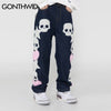 Hip Hop Jeans Pants Streetwear Mens Vintage Embroidered Skull Star Baggy Denim Jeans Harajuku Casual Denim Trousers Black Blue