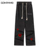 Hip Hop Jeans Pants Streetwear Mens Vintage Embroidery Rose Floral Baggy Straight Denim Pants 2023 Harajuku Loose Baggy Trousers