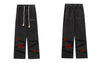 Hip Hop Jeans Pants Streetwear Mens Vintage Embroidery Rose Floral Baggy Straight Denim Pants 2023 Harajuku Loose Baggy Trousers