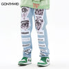Hip Hop Jeans Y2K Streetwear Graphic Skull Skeleton Letter Patch Straight Loose Denim Pants Harajuku Punk Gothic Baggy Trousers