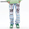 Hip Hop Jeans Y2K Streetwear Graphic Skull Skeleton Letter Patch Straight Loose Denim Pants Harajuku Punk Gothic Baggy Trousers