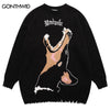 Hip Hop Knitted Sweater Mens Harajuku Doberman Jumpers Sweaters Streetwear 2023 Autumn Winter Casual Pullovers Couple