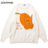 Hip Hop Knitted Sweater Streetwear Embroidery Fuzzy Cartoon Cat Pullover Jumpers Sweaters 2023 Autumn Harajuku Casual Korean Men