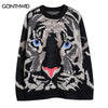 Hip Hop Knitted Sweater Streetwear Tiger Jumpers Sweaters 2023 Autumn Unisex Harajuku Casual Pullover Sweater Knitwear