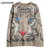 Hip Hop Knitted Sweater Streetwear Tiger Jumpers Sweaters 2023 Autumn Unisex Harajuku Casual Pullover Sweater Knitwear