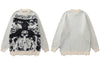 Hip Hop Knitted Sweater Y2K Grunge Mens Ripped Knitted Skull Skeleton Punk Gothic Jumpers Sweaters Streetwear Harajuku Pullovers