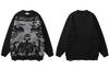 Hip Hop Knitted Sweater Y2K Grunge Mens Ripped Knitted Skull Skeleton Punk Gothic Jumpers Sweaters Streetwear Harajuku Pullovers