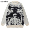 Hip Hop Knitted Sweater Y2K Grunge Mens Ripped Knitted Skull Skeleton Punk Gothic Jumpers Sweaters Streetwear Harajuku Pullovers
